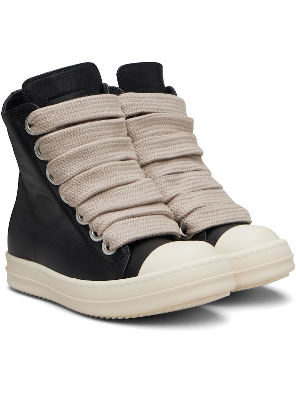 RICK OWENS High-Top Sneakers with Chunky Cream Laces - Black & Cream